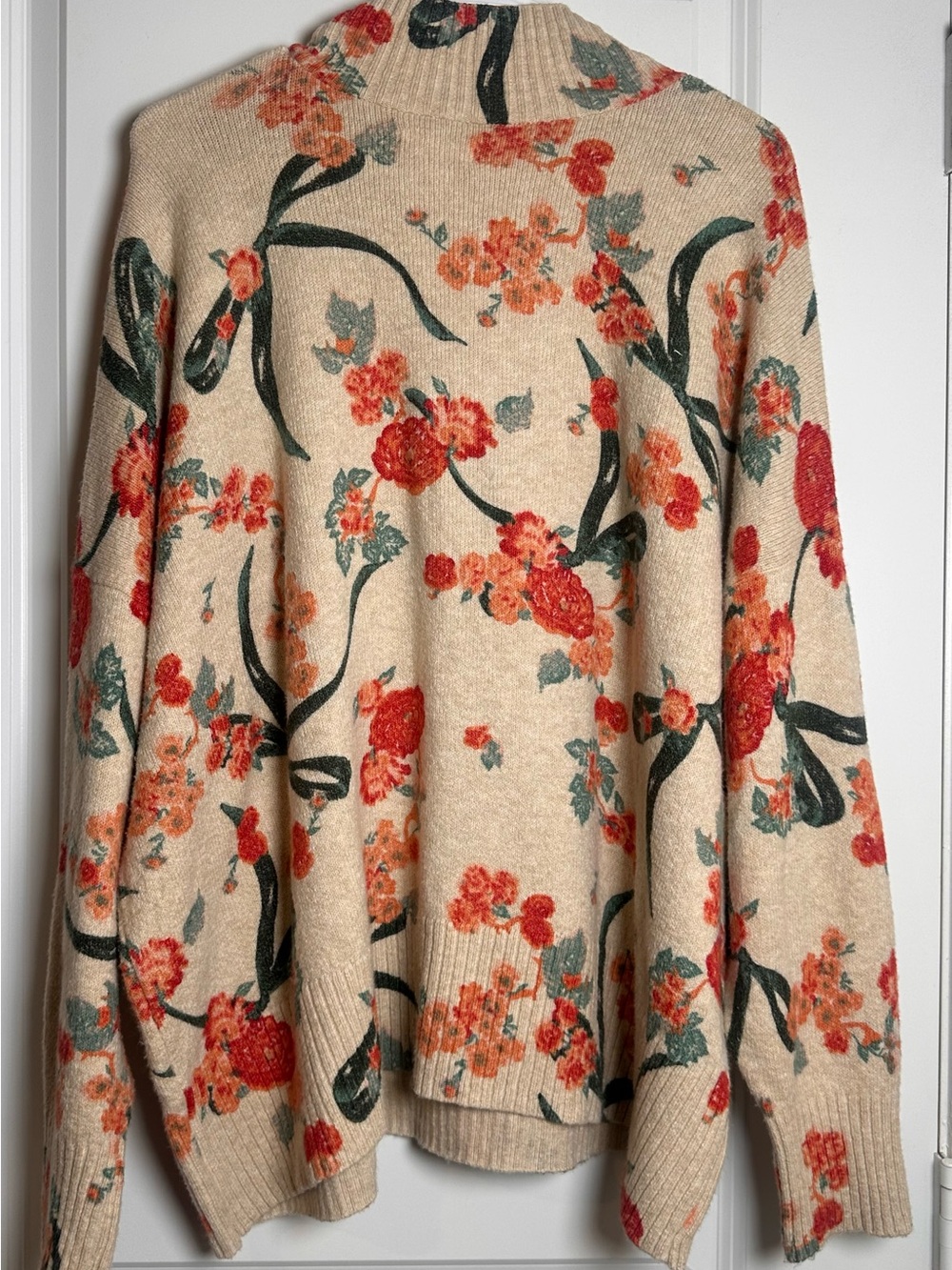 LC Lauren Conrad Beige Crewneck Sweater with Coral Floral Print - Picture 2 of 6
